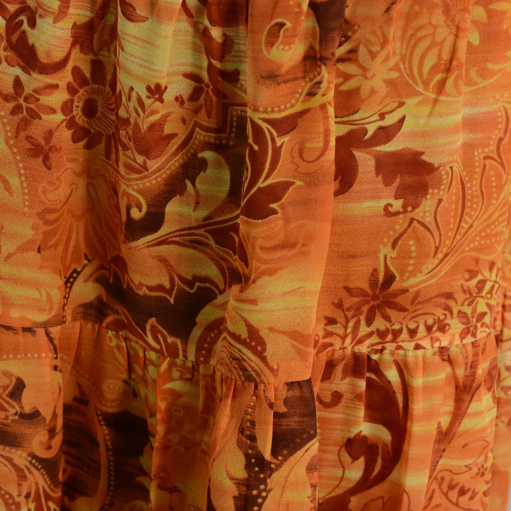 Coldwater Creek Orange/Brown multi Tiered Skirt SZ L NWOT # B43